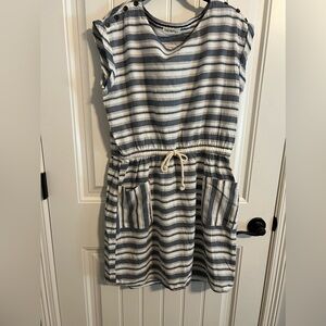 #1310. Hey Betty Blue Striped Cotton Dress w/Rope Waist Drawstring. Size 36-Med